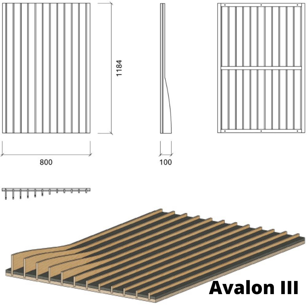 Artnovion Avalon III akustikpanel i træ; Dimensioner