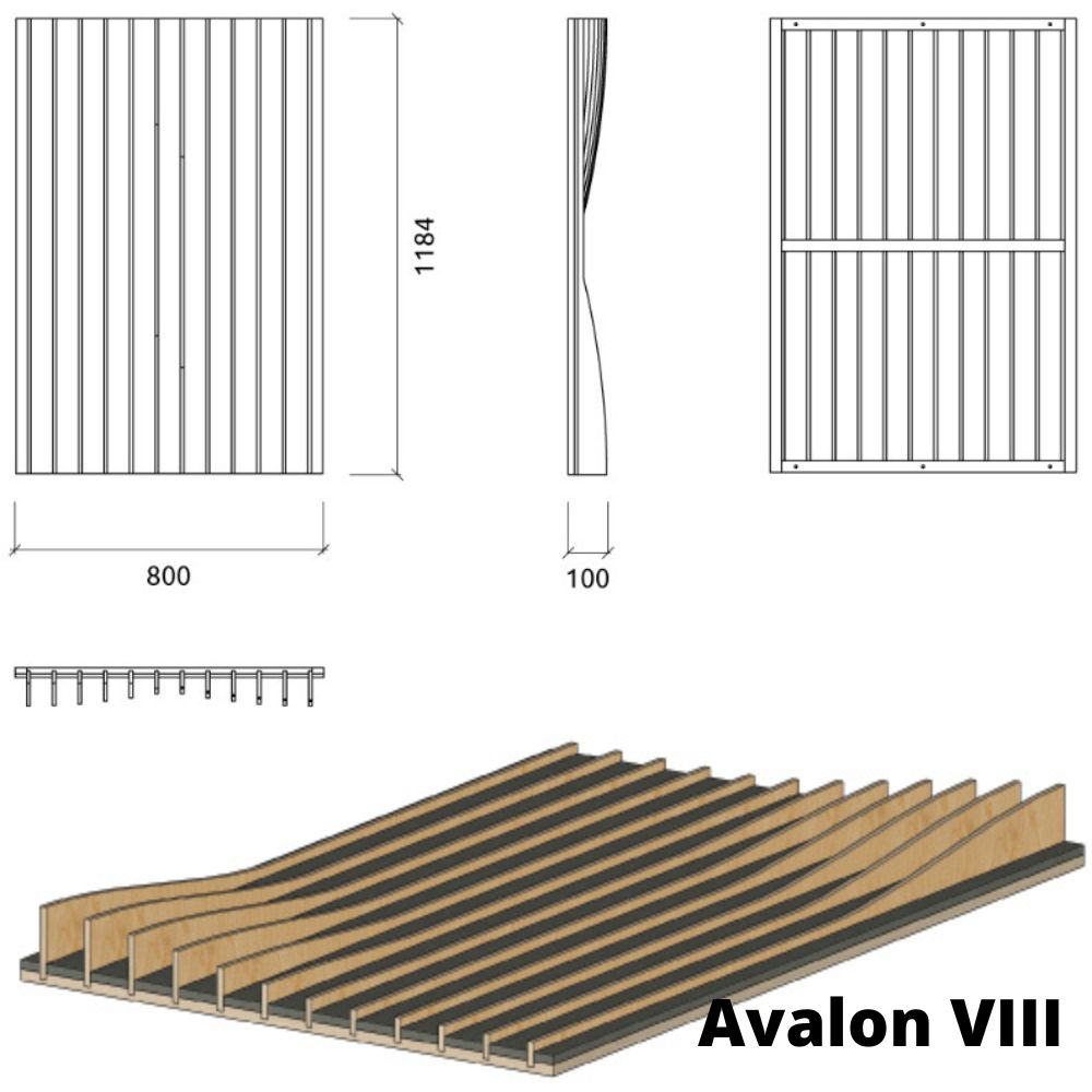 Artnovion Avalon VIII akustikpanel i træ; Dimensioner