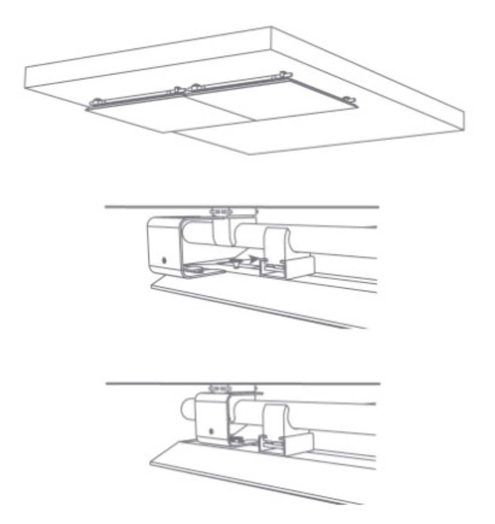 Artnovion FixArt Tube loftlås; Sikkerhedsanordning til montering af akustikpanel i loftet