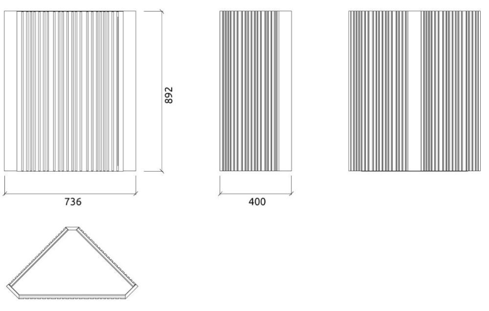 Artnovion Siena - Sub Trap Hjørneabsorbent med trælameller til behandling af helt lave frekvenser; Dimensioner