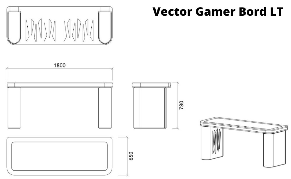 Vector Gamer Bord LT fra Artnovion med indbygget akustikregulering | Dimensioner